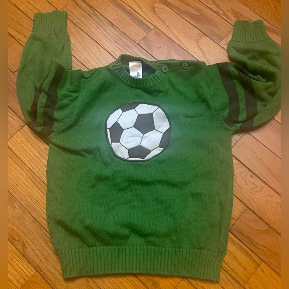 Gymboree Green Kids Sweater with Soccer Ball Applique and Buttons Boys Size 5T